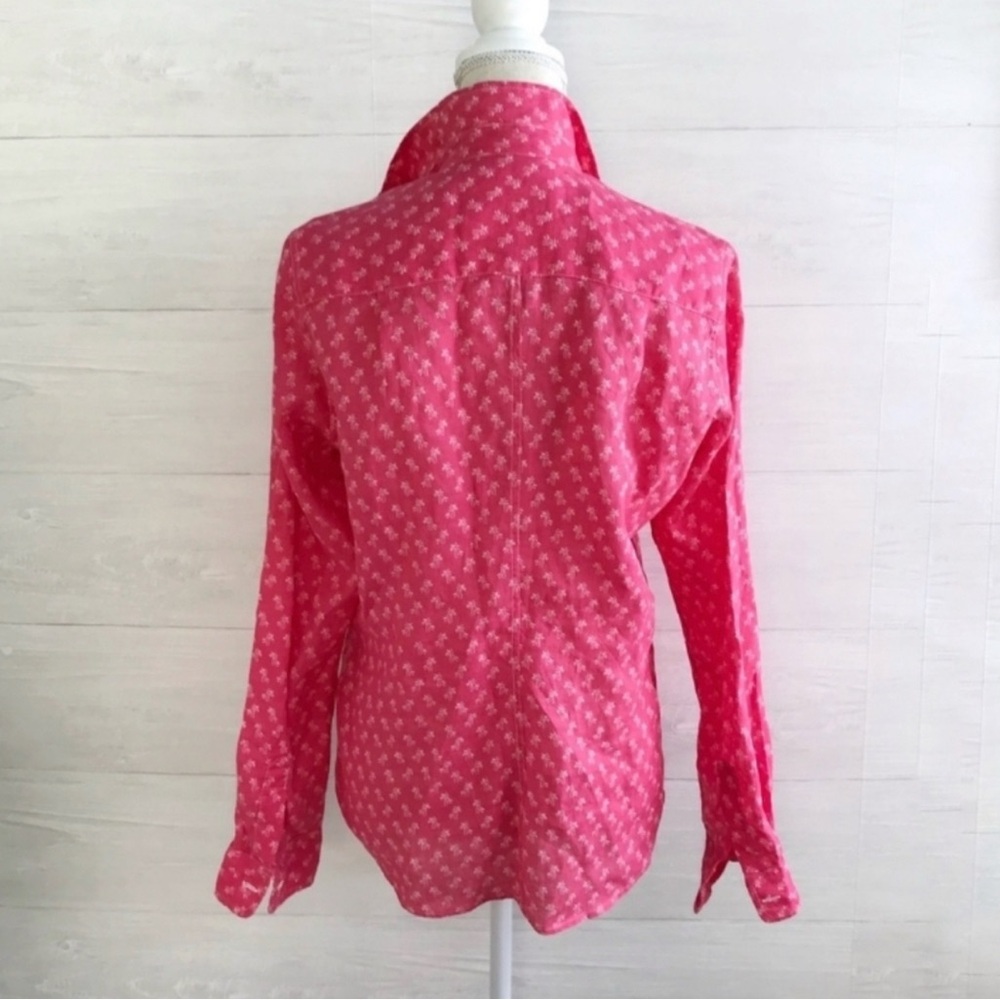 Frank & Eileen Pink Palm Tree Button Down Linen Shirt - Picture 2 of 3